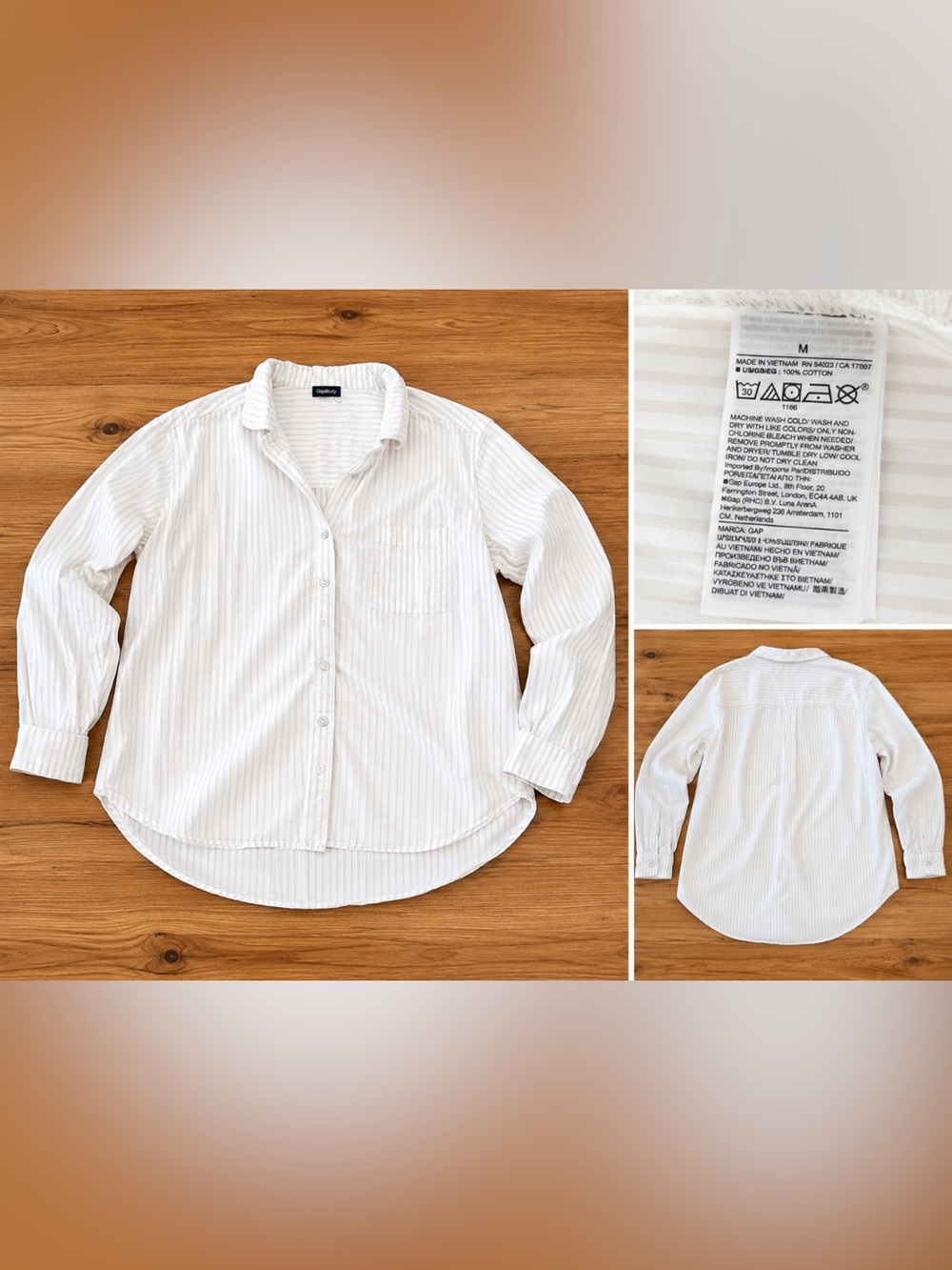 Gapbody White Cream Striped Pajama Shirt - Relaxed Sleep Top Size M